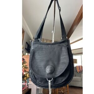 Kipling Aryana Black Shimmer glitter silver Nylon Zip Around chic Bag Crossbody